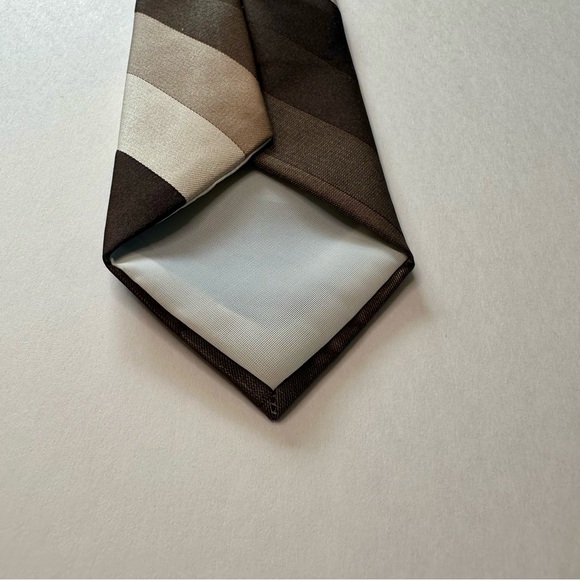 Vintage Oscar de la Renta Striped Brown-Tone Classic Tie - Picture 5 of 8